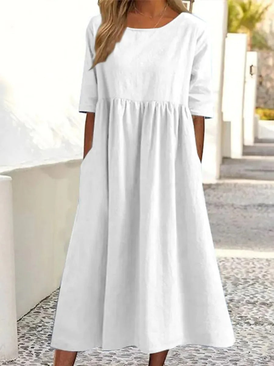 Women's Midi Dress with Half Sleeves and Side Pockets