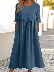 Women's Midi Dress with Half Sleeves and Side Pockets