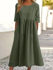 Women's Midi Dress with Half Sleeves and Side Pockets