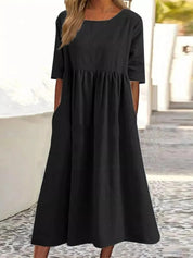 Women's Midi Dress with Half Sleeves and Side Pockets