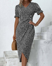 Women's Floral V-Neck Short Sleeve Dress