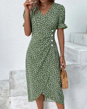 Women's Floral V-Neck Short Sleeve Dress