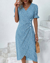 Women's Floral V-Neck Short Sleeve Dress