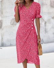 Women's Floral V-Neck Short Sleeve Dress