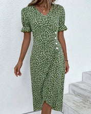 Women's Floral V-Neck Short Sleeve Dress