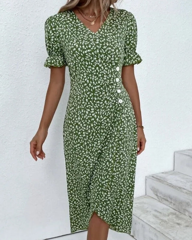 Women's Floral V-Neck Short Sleeve Dress