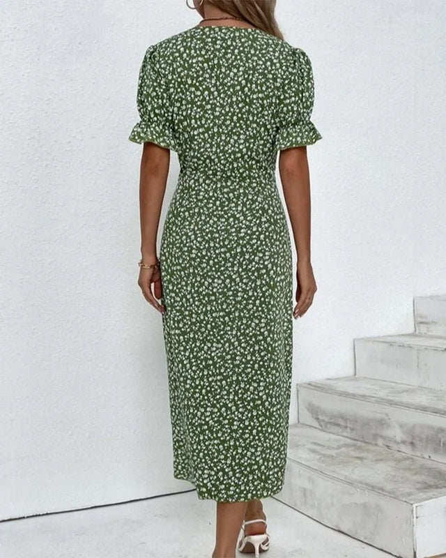 Women's Floral V-Neck Short Sleeve Dress