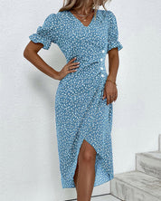 Women's Floral V-Neck Short Sleeve Dress