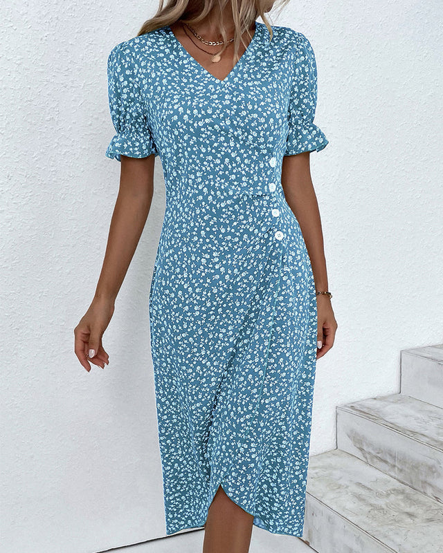 Women's Floral V-Neck Short Sleeve Dress