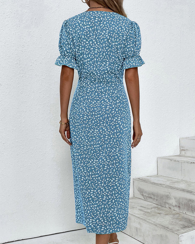 Women's Floral V-Neck Short Sleeve Dress