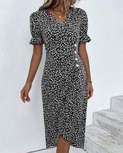 Women's Floral V-Neck Short Sleeve Dress