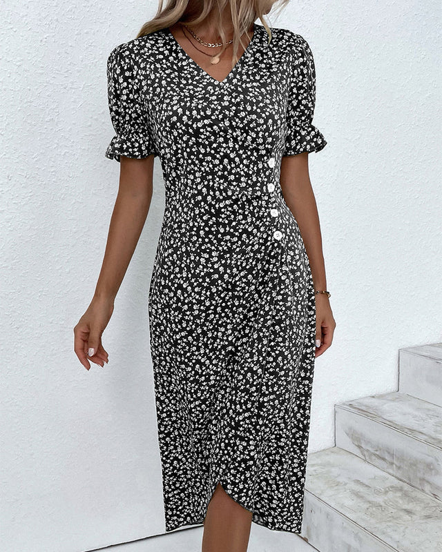 Women's Floral V-Neck Short Sleeve Dress