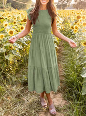 Women's Tiered Dress with Round Neck and Short Sleeves