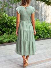 Women's Tiered Dress with Round Neck and Short Sleeves