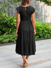 Women's Tiered Dress with Round Neck and Short Sleeves