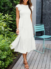 Women's Tiered Dress with Round Neck and Short Sleeves