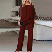 Women's Two-Piece Outfit with Sleeveless Top and Long Pants