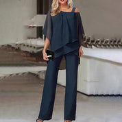 Women's Two-Piece Outfit with Sleeveless Top and Long Pants