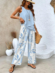 Women's Two-Piece Set with Square Neck and Floral Print Pants