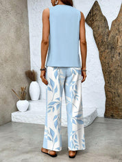 Women's Two-Piece Set with Square Neck and Floral Print Pants