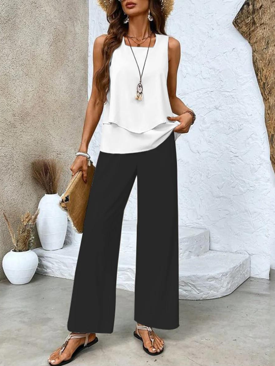 Women's Two-Piece Set with Square Neck and Floral Print Pants