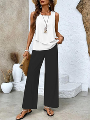 Women's Two-Piece Set with Square Neck and Floral Print Pants