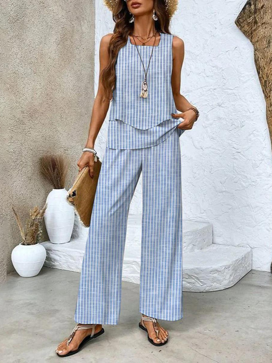 Women's Two-Piece Set with Square Neck and Floral Print Pants