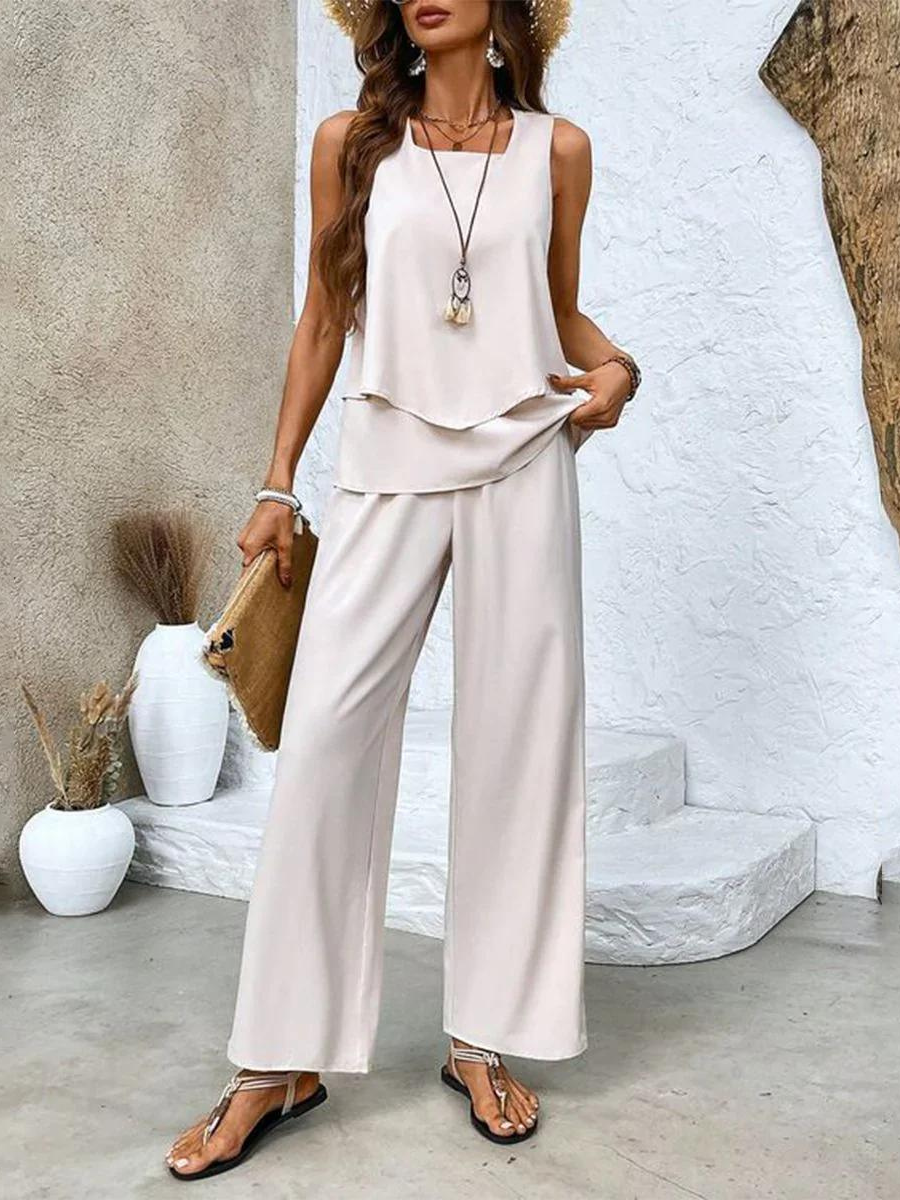 Women's Two-Piece Set with Square Neck and Floral Print Pants