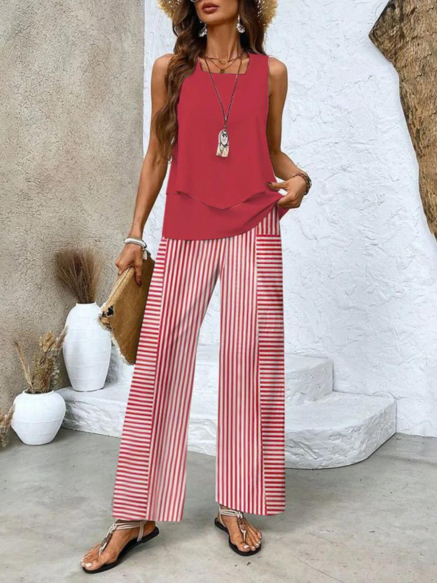 Women's Two-Piece Set with Square Neck and Floral Print Pants