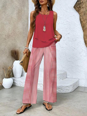 Women's Two-Piece Set with Square Neck and Floral Print Pants