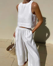 Women's Two-Piece Sleeveless Top and Wide-Leg Pants Set