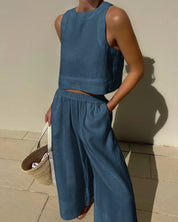 Women's Two-Piece Sleeveless Top and Wide-Leg Pants Set