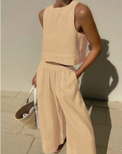 Women's Two-Piece Sleeveless Top and Wide-Leg Pants Set