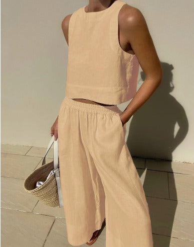 Women's Two-Piece Sleeveless Top and Wide-Leg Pants Set