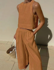 Women's Two-Piece Sleeveless Top and Wide-Leg Pants Set