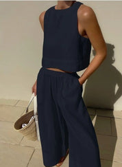 Women's Two-Piece Sleeveless Top and Wide-Leg Pants Set