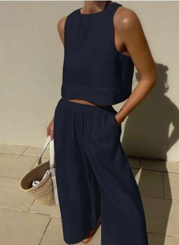 Women's Two-Piece Sleeveless Top and Wide-Leg Pants Set