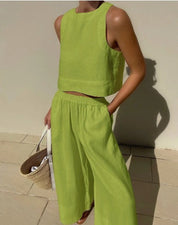 Women's Two-Piece Sleeveless Top and Wide-Leg Pants Set