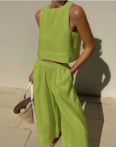 Women's Two-Piece Sleeveless Top and Wide-Leg Pants Set