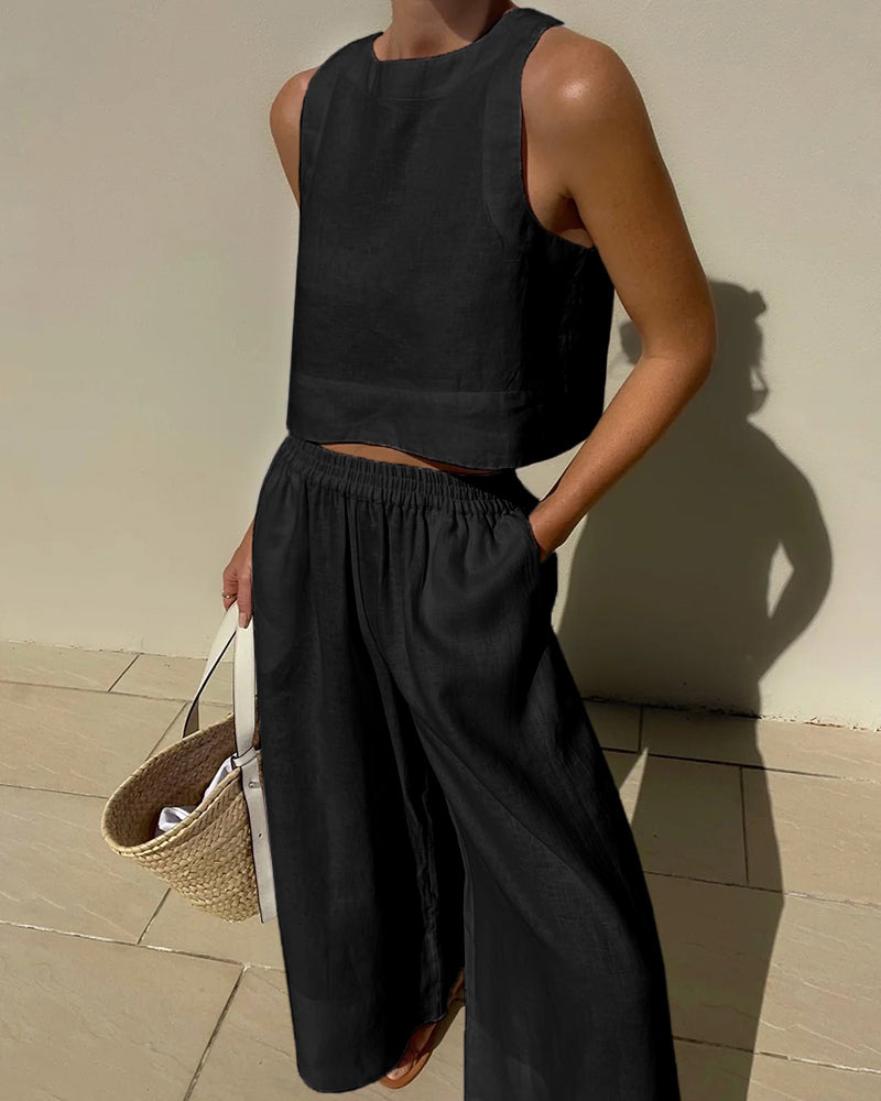 Women's Two-Piece Sleeveless Top and Wide-Leg Pants Set