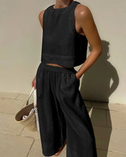 Women's Two-Piece Sleeveless Top and Wide-Leg Pants Set