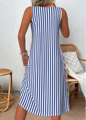 Women's Sleeveless Summer Dress with Stripes and Side Pockets