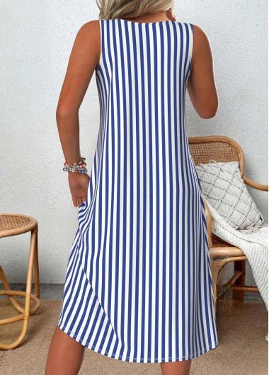 Women's Sleeveless Summer Dress with Stripes and Side Pockets