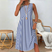 Women's Sleeveless Summer Dress with Stripes and Side Pockets