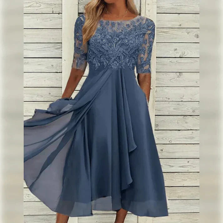 Women's Formal Cocktail Dress with Floral Embroidery