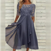 Women's Formal Cocktail Dress with Floral Embroidery