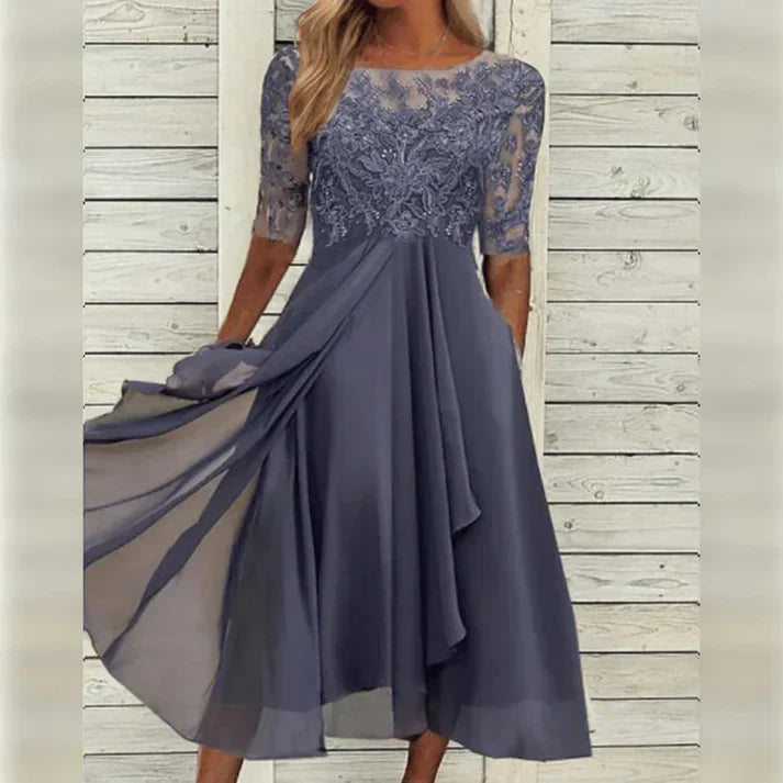 Women's Formal Cocktail Dress with Floral Embroidery
