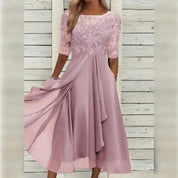 Women's Formal Cocktail Dress with Floral Embroidery