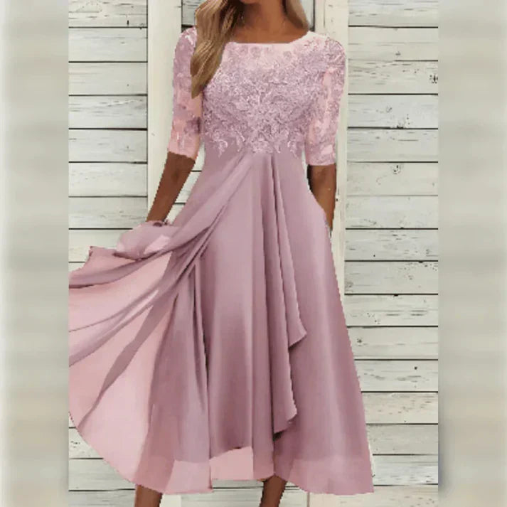 Women's Formal Cocktail Dress with Floral Embroidery