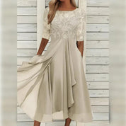 Women's Formal Cocktail Dress with Floral Embroidery